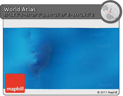 Physical 3D Map of the Area around 55° 41' 33" S, 170° 55' 30" E