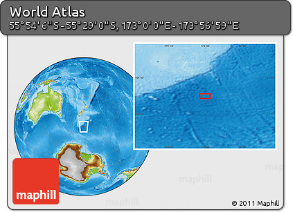Physical Location Map of the Area around 55° 41' 33" S, 173° 28' 29" E