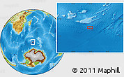 Physical Location Map of the area around 55° 41' 33" S, 51° 55' 29" E