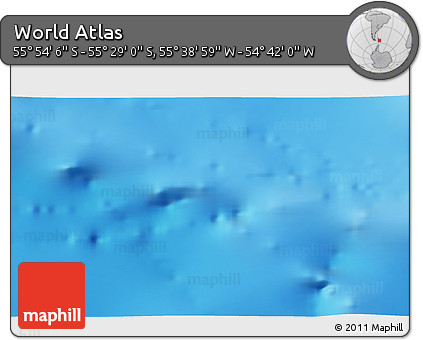 Physical 3D Map of the Area around 55° 41' 33" S, 55° 10' 29" W