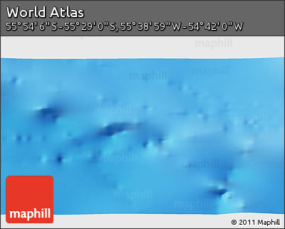 Physical 3D Map of the Area around 55° 41' 33" S, 55° 10' 29" W