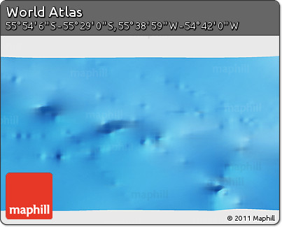 Physical 3D Map of the Area around 55° 41' 33" S, 55° 10' 29" W