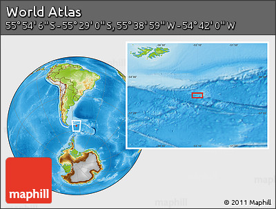 Physical Location Map of the Area around 55° 41' 33" S, 55° 10' 29" W