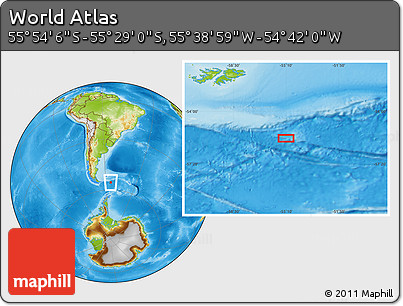 Physical Location Map of the Area around 55° 41' 33" S, 55° 10' 29" W