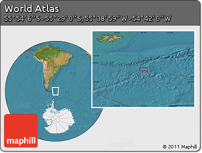 Satellite Location Map of the Area around 55° 41' 33" S, 55° 10' 29" W