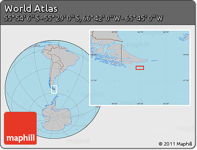 Gray Location Map of the Area around 55° 41' 33" S, 66° 13' 29" W