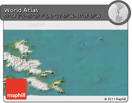 Satellite 3D Map of the Area around 55° 41' 33" S, 67° 4' 29" W