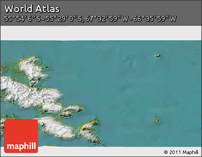 Satellite 3D Map of the Area around 55° 41' 33" S, 67° 4' 29" W