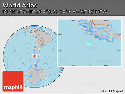 Gray Location Map of the Area around 55° 41' 33" S, 73° 1' 30" W