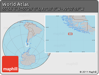 Gray Location Map of the Area around 55° 41' 33" S, 73° 1' 30" W