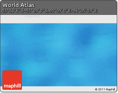 Physical 3D Map of the Area around 55° 41' 33" S, 96° 7' 30" E