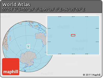 Gray Location Map of the Area around 55° 41' 33" S, 96° 7' 30" E
