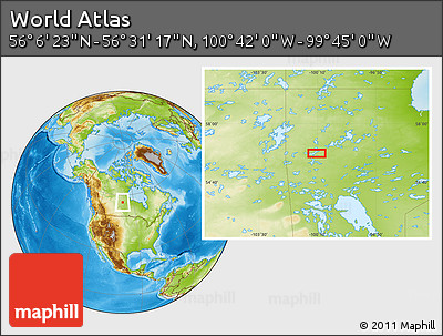 Physical Location Map of the Area around 56° 18' 50" N, 100° 13' 29" W