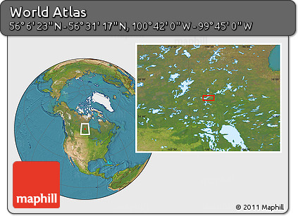 Satellite Location Map of the Area around 56° 18' 50" N, 100° 13' 29" W