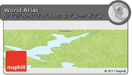 Physical Panoramic Map of the Area around 56° 18' 50" N, 100° 13' 29" W