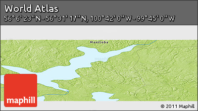 Physical Panoramic Map of the Area around 56° 18' 50" N, 100° 13' 29" W