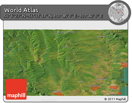 Satellite 3D Map of the Area around 56° 18' 50" N, 101° 13' 29" E