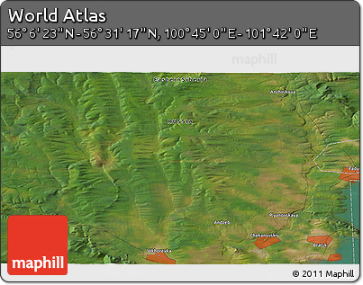 Satellite 3D Map of the Area around 56° 18' 50" N, 101° 13' 29" E