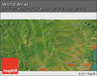 Satellite 3D Map of the Area around 56° 18' 50" N, 101° 13' 29" E