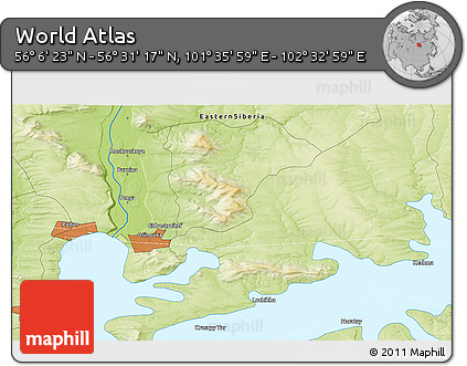 Physical 3D Map of the Area around 56° 18' 50" N, 102° 4' 29" E