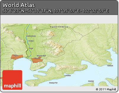 Physical 3D Map of the Area around 56° 18' 50" N, 102° 4' 29" E