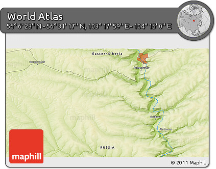 Physical 3D Map of the Area around 56° 18' 50" N, 103° 46' 30" E