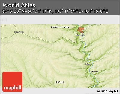 Physical 3D Map of the Area around 56° 18' 50" N, 103° 46' 30" E