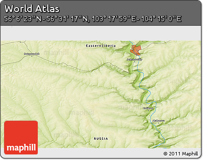 Physical 3D Map of the Area around 56° 18' 50" N, 103° 46' 30" E