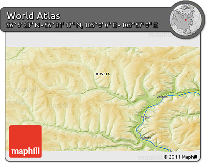 Physical 3D Map of the Area around 56° 18' 50" N, 105° 28' 29" E