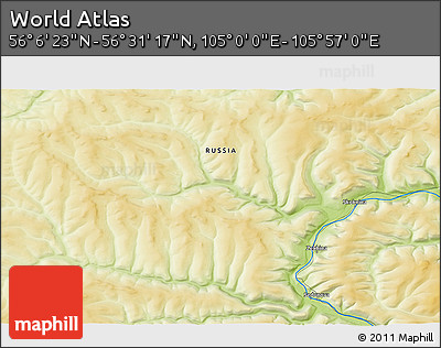 Physical 3D Map of the Area around 56° 18' 50" N, 105° 28' 29" E