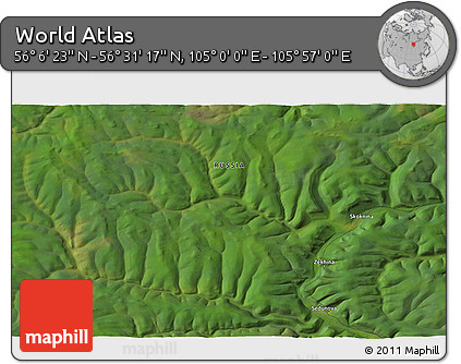 Satellite 3D Map of the Area around 56° 18' 50" N, 105° 28' 29" E