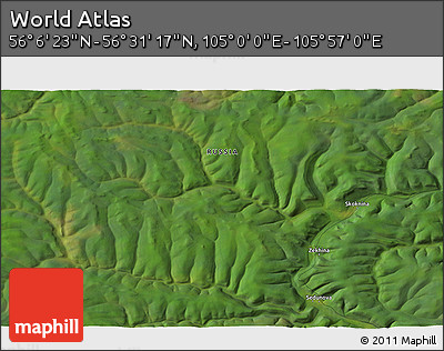 Satellite 3D Map of the Area around 56° 18' 50" N, 105° 28' 29" E