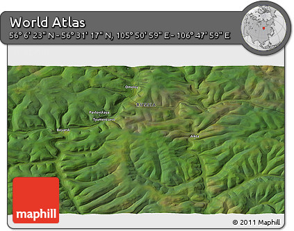 Satellite 3D Map of the Area around 56° 18' 50" N, 106° 19' 29" E