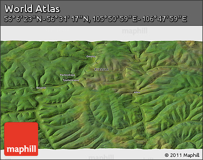 Satellite 3D Map of the Area around 56° 18' 50" N, 106° 19' 29" E