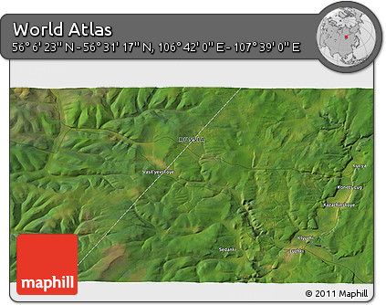 Satellite 3D Map of the Area around 56° 18' 50" N, 107° 10' 30" E