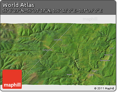 Satellite 3D Map of the Area around 56° 18' 50" N, 107° 10' 30" E