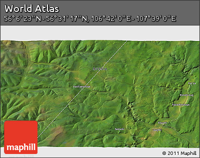 Satellite 3D Map of the Area around 56° 18' 50" N, 107° 10' 30" E