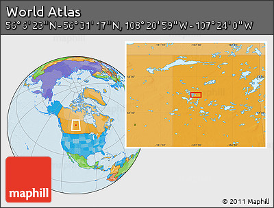 Political Location Map of the Area around 56° 18' 50" N, 107° 52' 30" W