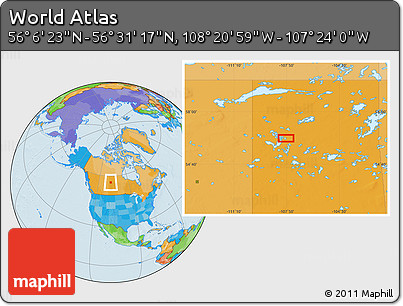 Political Location Map of the Area around 56° 18' 50" N, 107° 52' 30" W