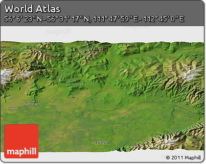 Satellite 3D Map of the Area around 56° 18' 50" N, 112° 16' 30" E