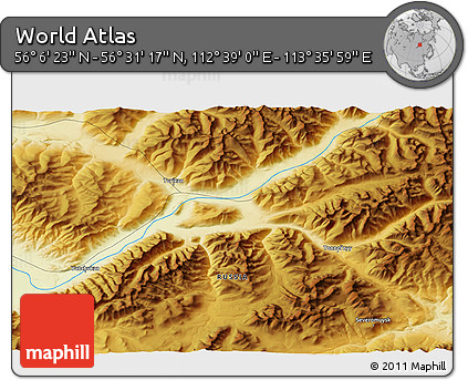 Physical 3D Map of the Area around 56° 18' 50" N, 113° 7' 30" E