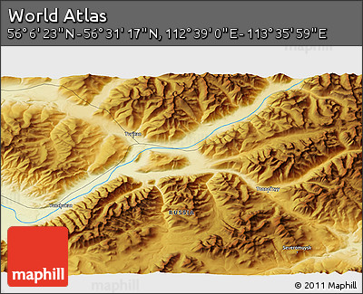 Physical 3D Map of the Area around 56° 18' 50" N, 113° 7' 30" E