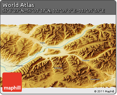 Physical 3D Map of the Area around 56° 18' 50" N, 113° 7' 30" E