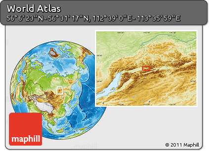 Physical Location Map of the Area around 56° 18' 50" N, 113° 7' 30" E