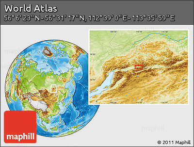 Physical Location Map of the Area around 56° 18' 50" N, 113° 7' 30" E