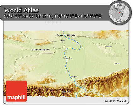 Physical 3D Map of the Area around 56° 18' 50" N, 115° 40' 30" E