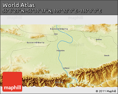 Physical 3D Map of the Area around 56° 18' 50" N, 115° 40' 30" E