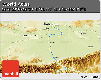 Physical 3D Map of the Area around 56° 18' 50" N, 115° 40' 30" E