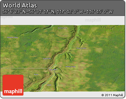 Satellite 3D Map of the Area around 56° 18' 50" N, 117° 13' 29" W