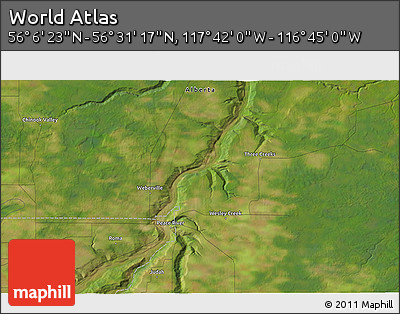 Satellite 3D Map of the Area around 56° 18' 50" N, 117° 13' 29" W